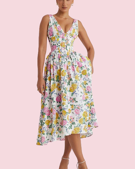 Laura Vintage Rose Print Corset Sundress